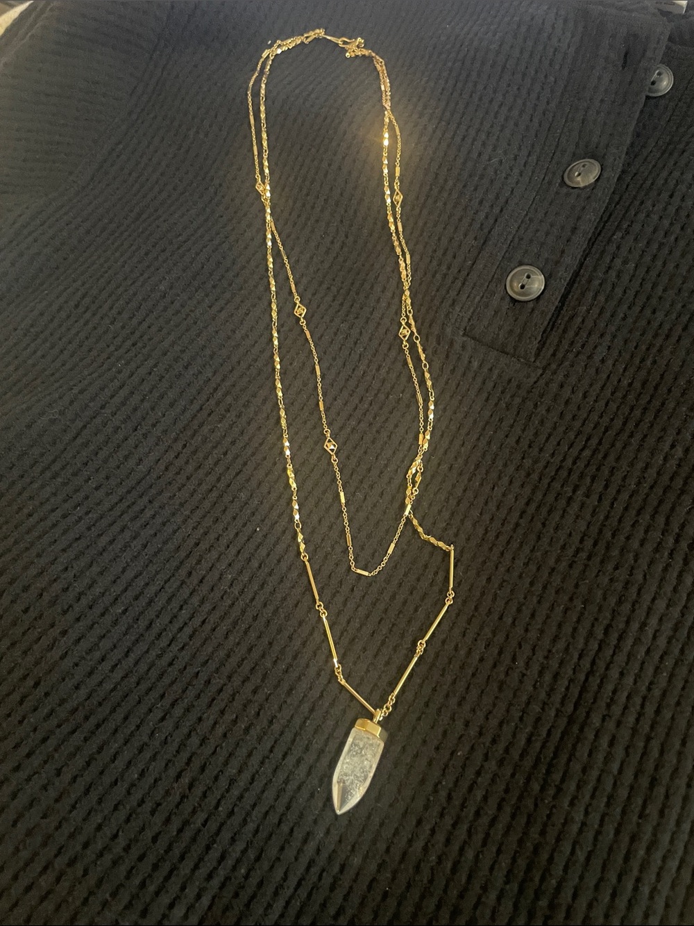 Stella & Dot Gold Layered Necklace with Clear Pointed Pendant